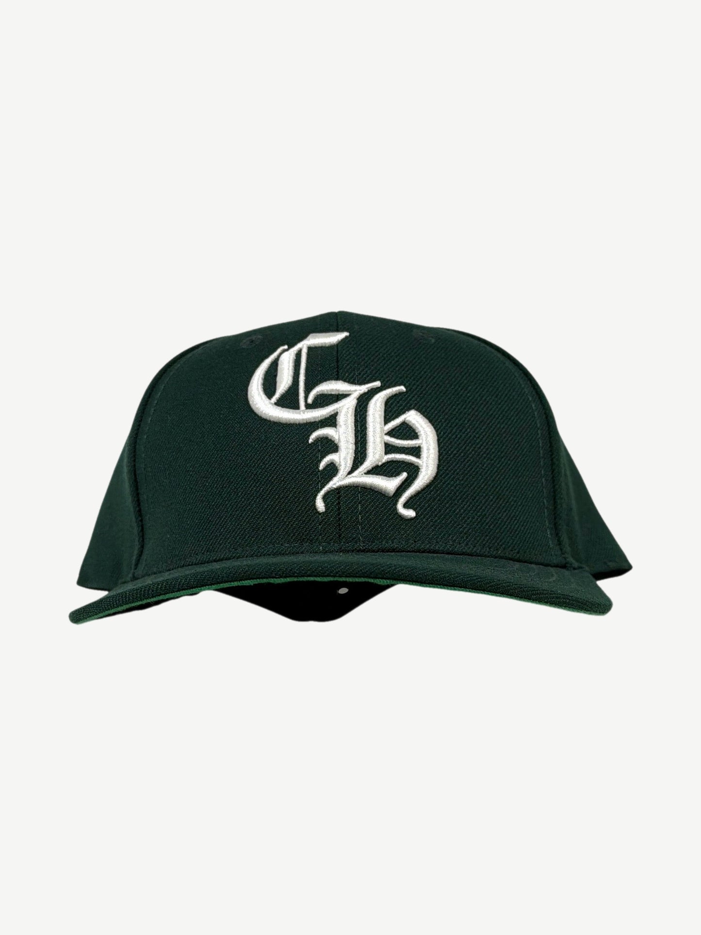 Chrome Hearts forest green 6-panel baseball cap with embroidered CH cross logo on front crown