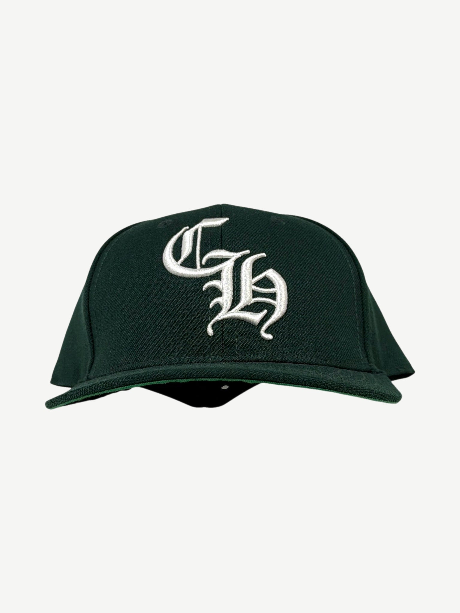 Chrome Hearts forest green 6-panel baseball cap with embroidered CH cross logo on front crown