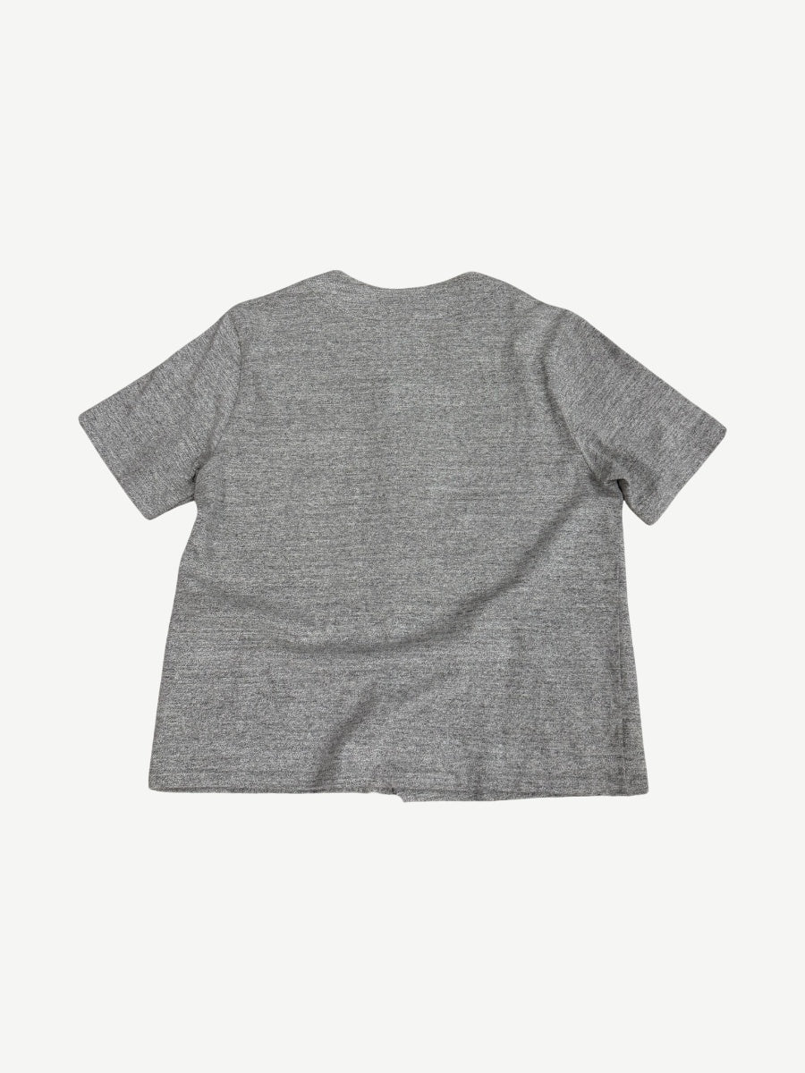 Chrome Hearts gray CH baseball jersey back view, blank panel with red sleeve and placket trim accents