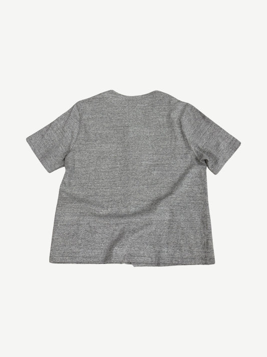 Chrome Hearts gray CH baseball jersey back view, blank panel with red sleeve and placket trim accents