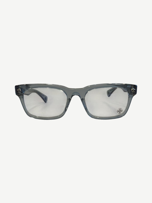 Chrome Hearts Gittin Any? grey sunglasses side profile, showing engraved silver temple tip and Chrome Hearts logo.
