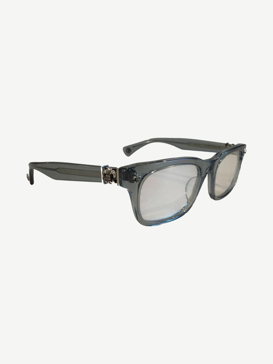 Chrome Hearts Gittin Any? grey acetate sunglasses, thick chunky frames with silver dagger logo on temples.