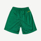 Chrome Hearts green mesh basketball shorts rear view with yellow embroidered banner logo on waistband