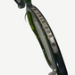 Chrome Hearts Lowrider green sunglasses side profile view with engraved silver temple plaque