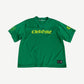 Chrome Hearts kelly green mesh football jersey front, yellow Old English CHROME chest print and number 3 sleeves.