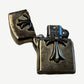 Chrome Hearts Zippo lighter open showing dual cross emblems on lid and case with brushed sterling insert