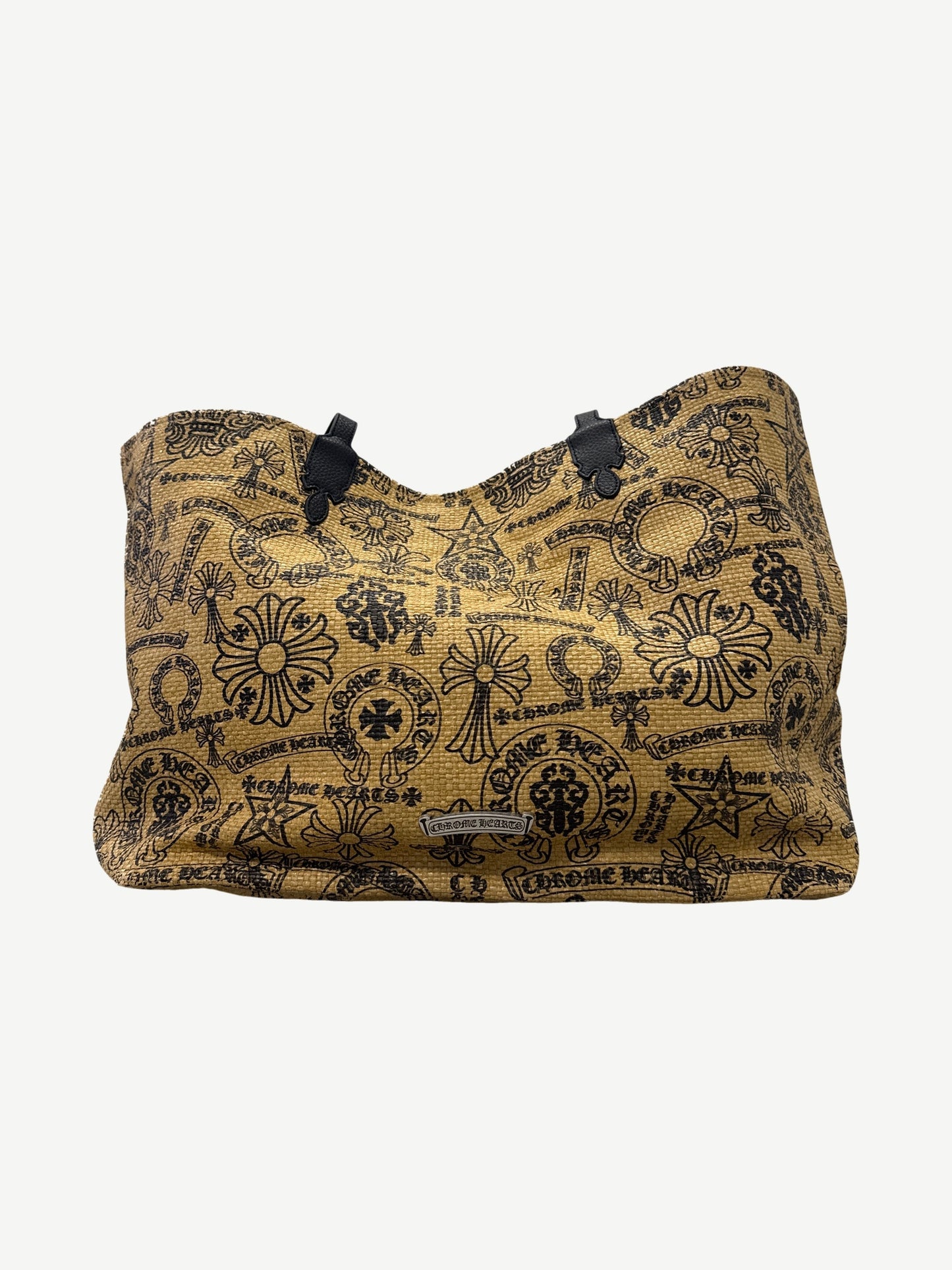 Chrome Hearts large canvas beach tote bag in natural with oversized cross logo and rolled leather handles