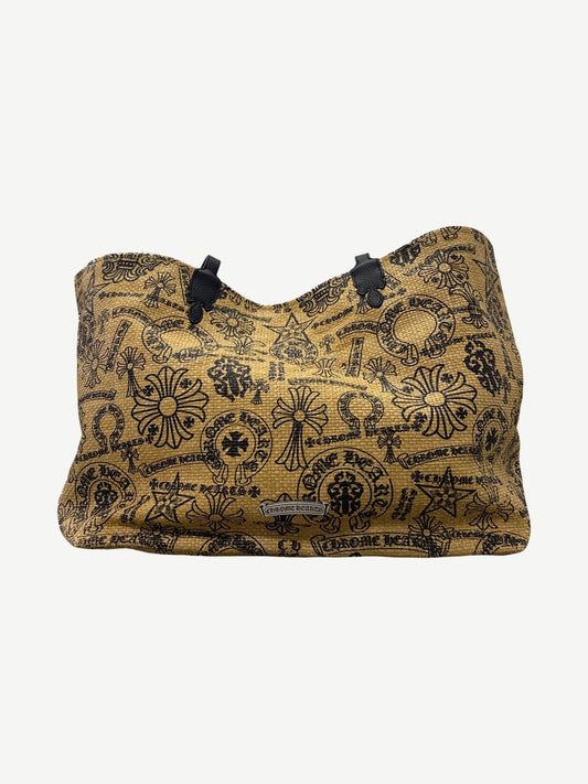 Chrome Hearts large canvas beach tote bag in natural with oversized cross logo and rolled leather handles