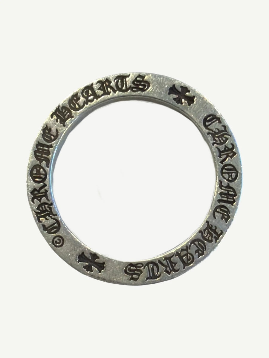 Chrome Hearts Malibu spacer ring top-down view showing gothic Chrome Hearts engraved around the band.