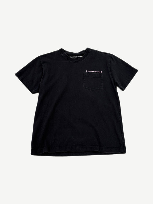 Chrome Hearts Matty Boy black pocket tee with small pink Chrome Hearts logo above chest pocket