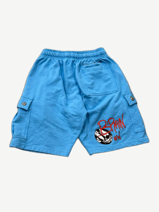 Chrome Hearts Matty Boy blue Brain New shorts back view with diamond graphic print on rear leg