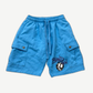 Chrome Hearts Matty Boy light blue cargo shorts front with drawstring and Brand New diamond thigh graphic