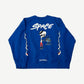 Chrome Hearts Matty Boy blue crewneck back with SPACE script and astronaut holding earth graphic