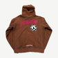 Chrome Hearts Matty Boy brown hoodie back with pink Structure script and checkered smiley face graphic