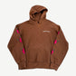 Chrome Hearts Matty Boy brown hoodie front with pink dagger sleeve prints and small CH chest banner logo
