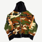Chrome Hearts Matty Boy woodland camo Caution thermal zipup hoodie front with orange Chrome sleeve prints