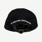 Back view of Chrome Hearts Matty Boy black cap with Chrome Hearts script embroidery and leather strap