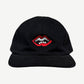 Chrome Hearts x Matty Boy black Chomper strapback cap with embroidered red lips and teeth graphic at front