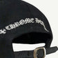 Chrome Hearts Chomper cap back detail with Old English embroidery and engraved silver leather strap buckle