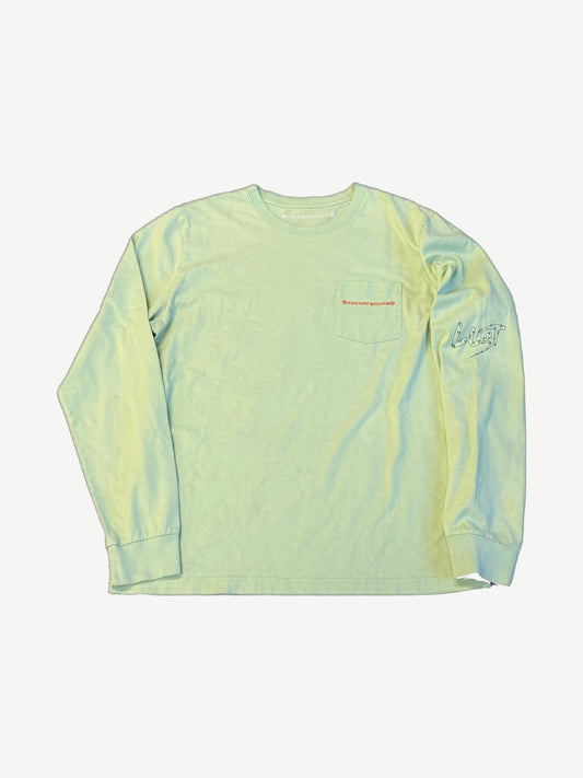 Chrome Hearts Matty Boy seafoam green pocket longsleeve front with orange CH pocket logo