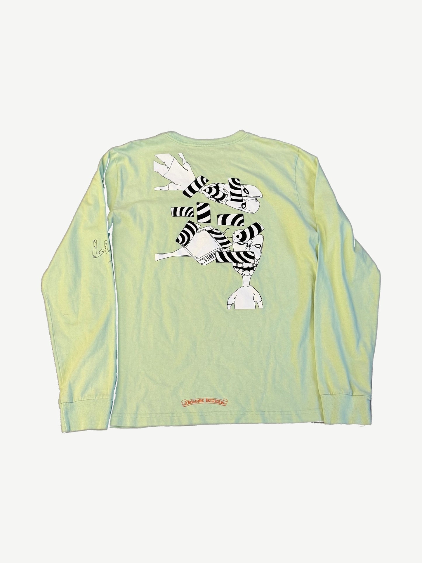 Chrome Hearts Matty Boy seafoam Lust longsleeve back with striped figures and Chrome Hearts tab