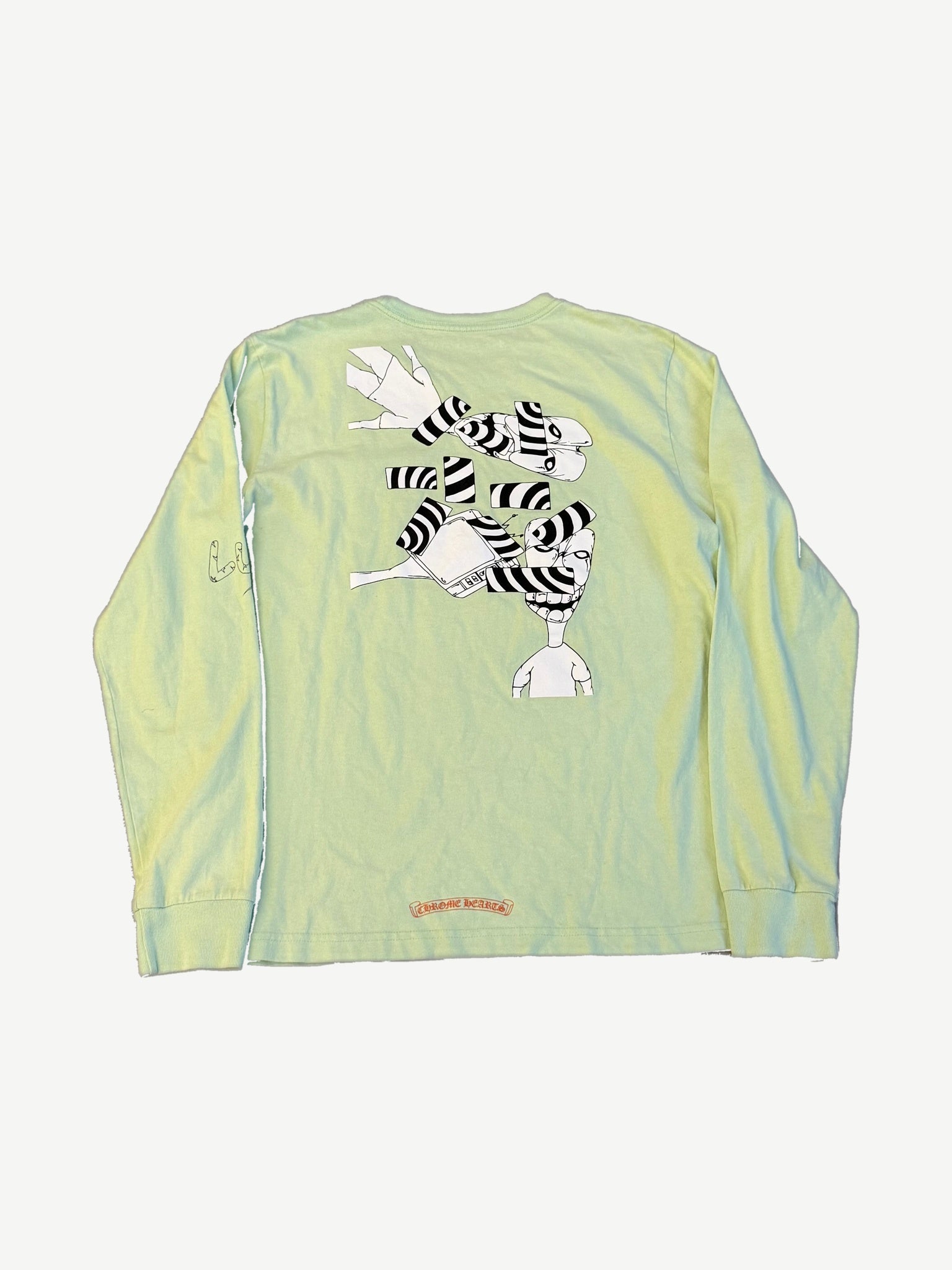 Chrome Hearts Matty Boy seafoam Lust longsleeve back with striped figures and Chrome Hearts tab