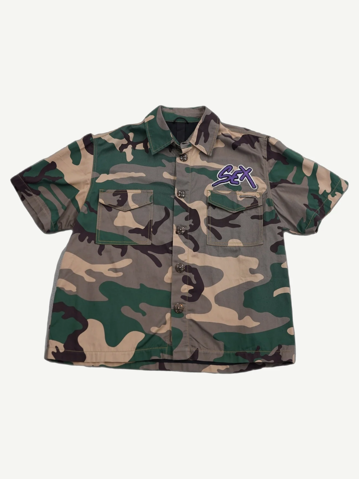 Chrome Hearts Matty Boy Sex Records Camo Button Up Shirt