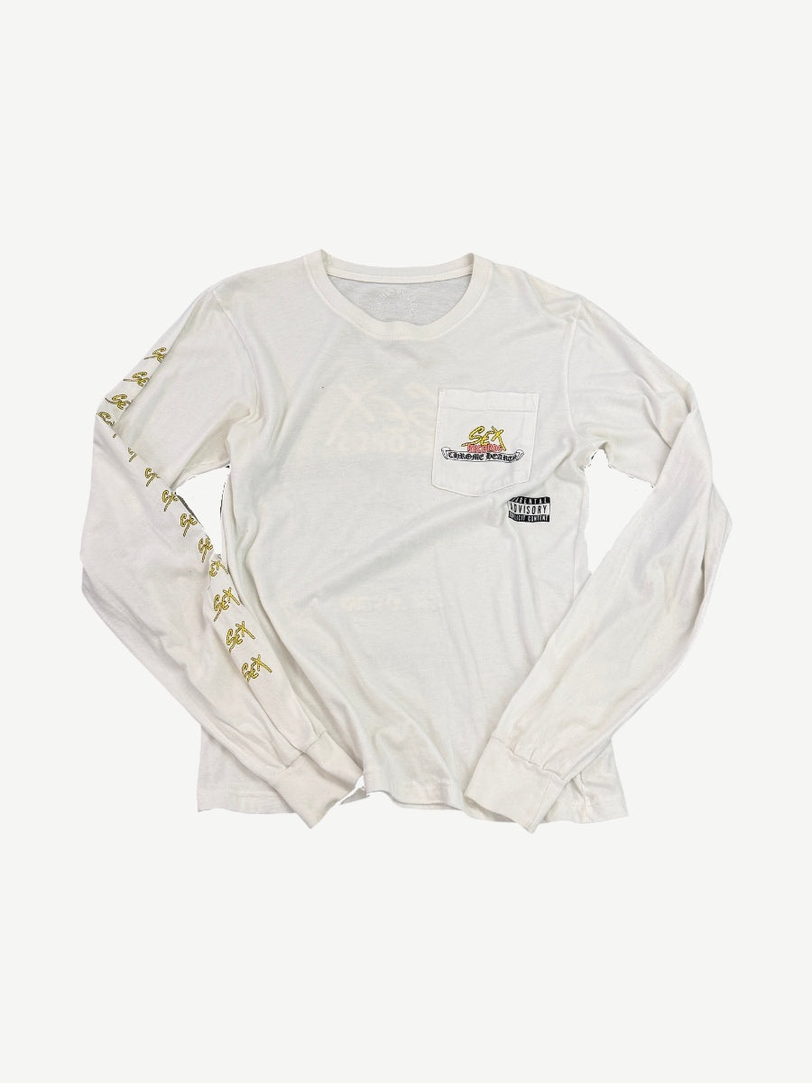 Chrome Hearts Matty Boy white Sex Records pocket longsleeve with yellow sleeve script print