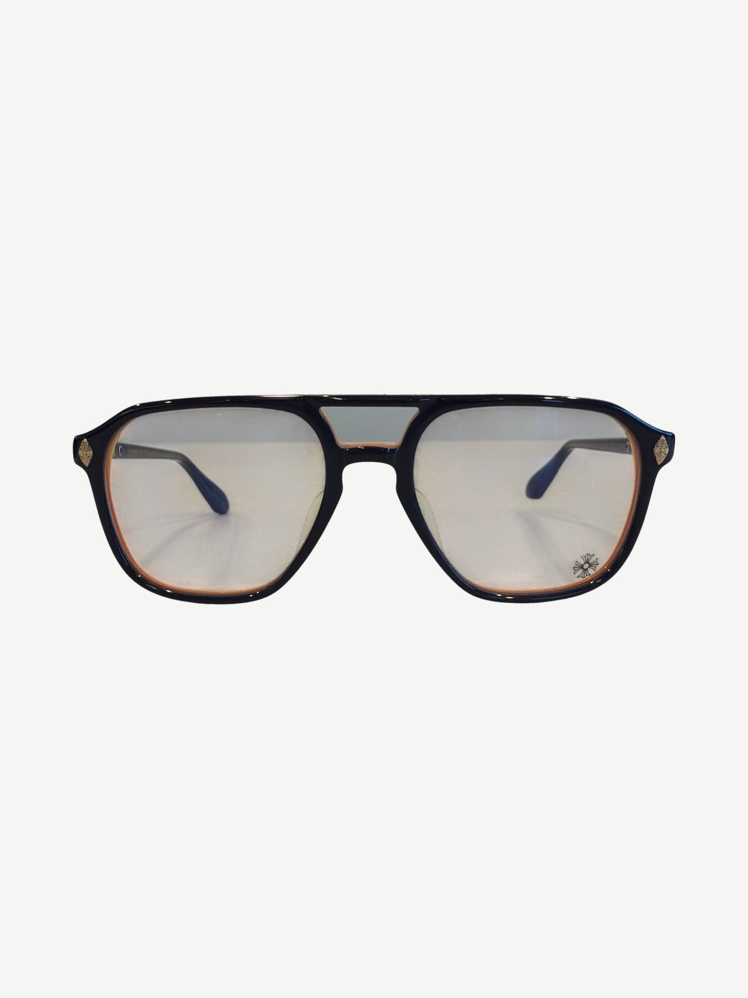 Chrome Hearts Zipher navy aviator frames front view with orange inner trim and double-bridge construction