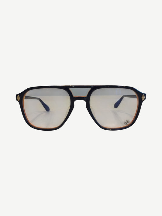 Chrome Hearts Zipher navy aviator frames front view with orange inner trim and double-bridge construction