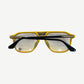 Chrome Hearts Zipher aviator glasses folded showing orange front rim, black temples and silver engraved hardware