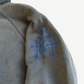 Chrome Hearts navy Paper Jam hoodie back view in faded charcoal with raw distressed seams and hood