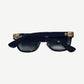 Chrome Hearts Sitonit sunglasses temple detail with engraved logo and silver dagger hinge accent.