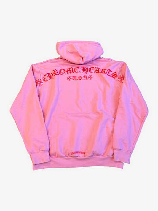 Chrome Hearts Pink Red T-Bar Logo Hoodie
