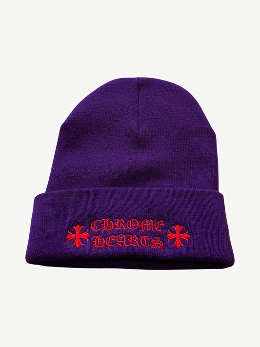 Chrome Hearts Purple Red Script Logo Beanie