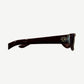 Chrome Hearts Edenbox sunglasses temple detail, burgundy acetate arm with engraved silver Chrome Hearts plaque.