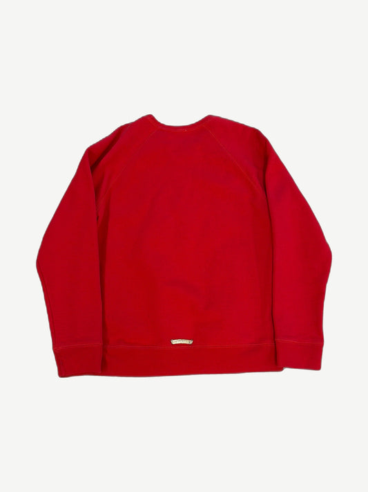 Chrome Hearts King Taco triple cross crewneck back in red with bold gothic Chrome Hearts text and cross graphic