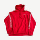 Chrome Hearts red scroll logo hoodie front view in black cotton fleece with kangaroo pocket and drawstring hood