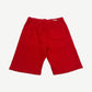 Chrome Hearts red sweat shorts back view with white embroidered Old English Chrome Hearts logo on rear yoke.