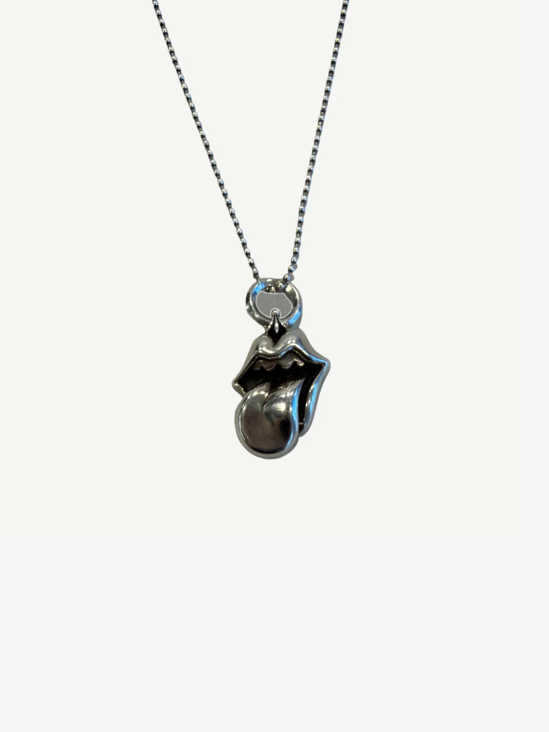 Chrome Hearts Rolling Stones large sterling silver tongue and lips pendant on ball chain necklace