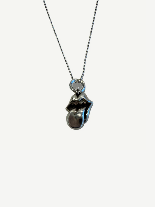 Chrome Hearts Rolling Stones large sterling silver tongue and lips pendant on ball chain necklace