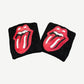 Chrome Hearts Rolling Stones sweatbands set in black terry cloth with red tongue and lips leather patches.
