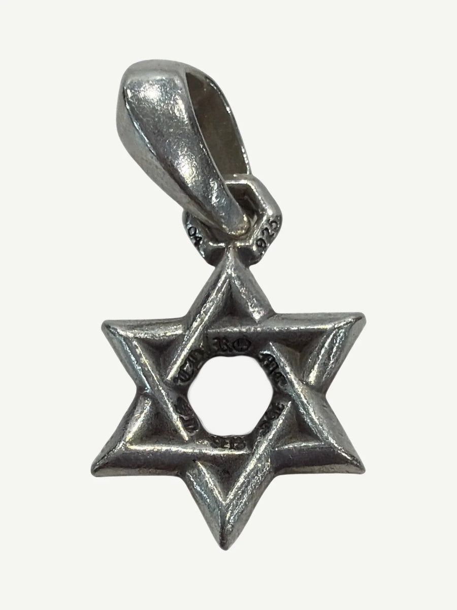 Chrome Hearts Star of David pendant front view in sterling silver with hexagonal cutout and polished bail