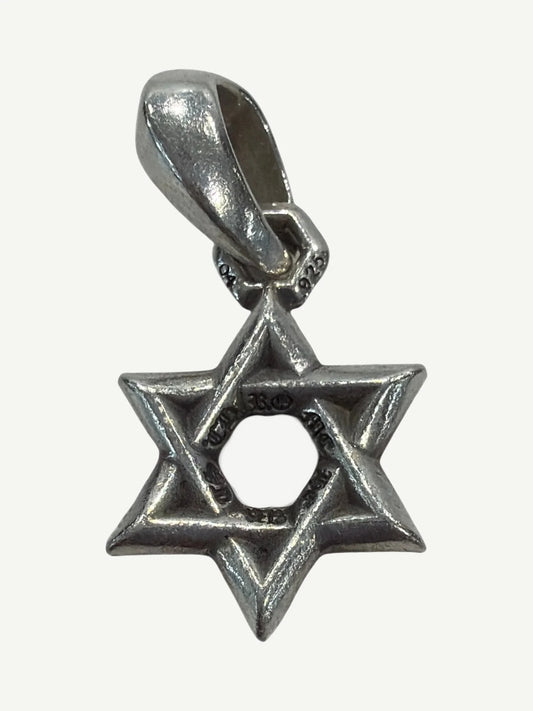 Chrome Hearts Star of David pendant front view in sterling silver with hexagonal cutout and polished bail