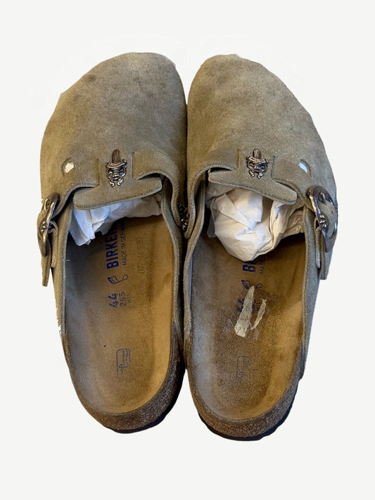 Chrome Hearts Taupe Suede Dagger Embellished Birkenstock Boston Mule