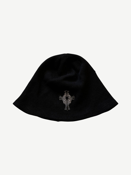 Chrome Hearts Vintage Black Cross Skully Thermal Beanie