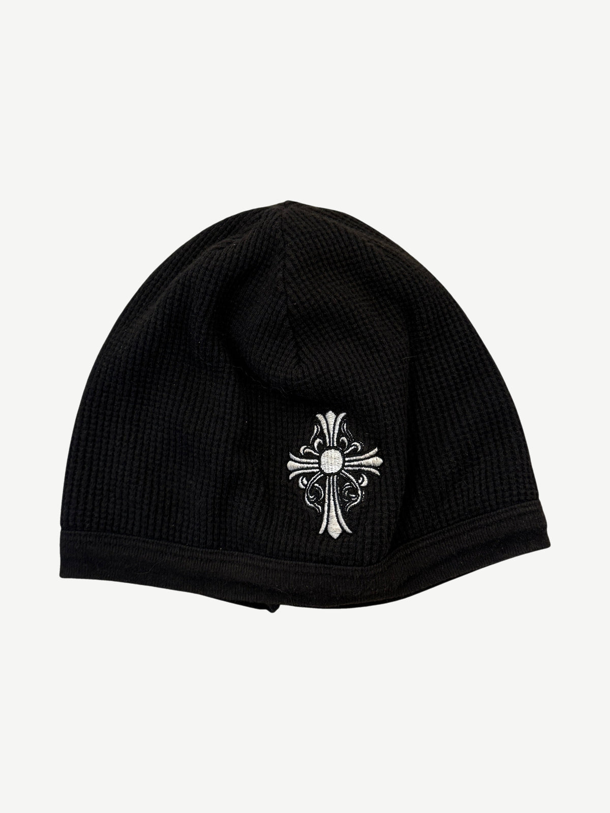 Chrome Hearts Vintage Black Cross Vertical Logo Thermal Skully Beanie