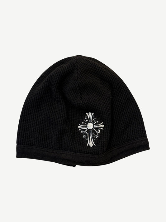 Chrome Hearts Vintage Black Cross Vertical Logo Thermal Skully Beanie
