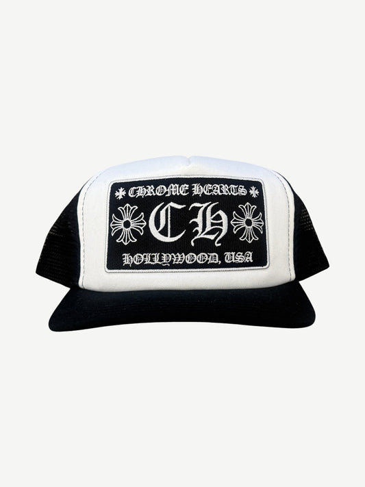 Chrome Hearts White Black CH Hollywood Trucker Hat