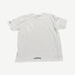 Back view of Chrome Hearts white pocket tee with small black Chrome Hearts banner logo at lower hem